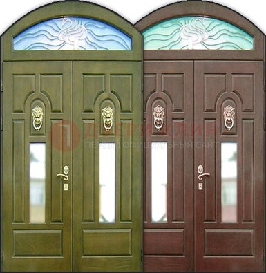 Стальная арочная дверь со стеклом ДА-17 для монолитного дома в Ставрополе