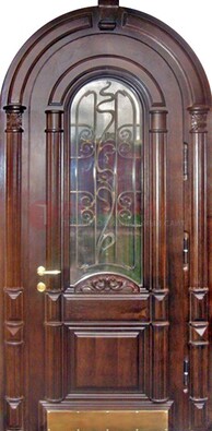 Арочная металлическая дверь массив со стеклом и ковкой ДА-50 в Ставрополе