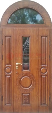 Двустворчатая железная дверь МДФ со стеклом в форме арки ДА-52 в Ставрополе