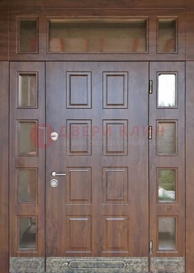 Стальная дверь МДФ со стеклом и фрамугами для дома ДФГ-29 в Ставрополе