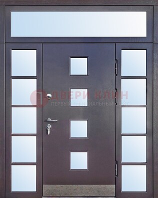 Современная железная дверь со стеклом и фрамугами ДФГ-4 в Ставрополе