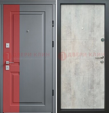 Серая с красной полосой металлическая дверь МДФ ДМ-245 в Ставрополе