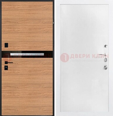 Железная коричневая дверь с МДФ в белом цвете ДМ-313 в Ставрополе