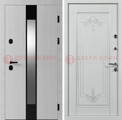 Белая металлическая дверь МДФ с зеркальной вставкой ДМ-324 в Ставрополе