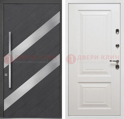 Серая входная дверь МДФ с металлическими вставками ДМ-325 в Ставрополе