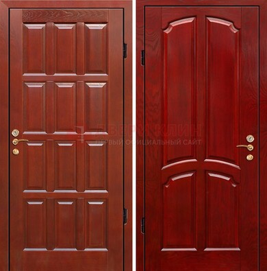 Красная металлическая дверь с массивом дуба ДМД-15 в Ставрополе