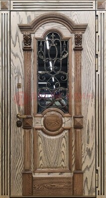 Железная дверь с массивом дуба со стеклом и ковкой ДМД-47 в Ставрополе