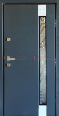 Серая стальная дверь с порошковым покрытием и стеклянной вставкой ДП-216 в Ставрополе