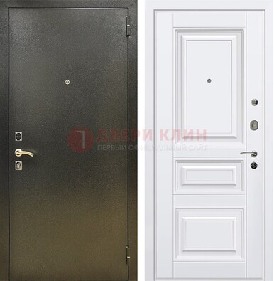 Железная темно-серая дверь с порошковым напылением и белой МДФ ДП-274 в Ставрополе