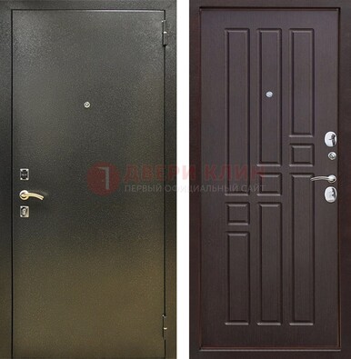 Входная темно-серая дверь с порошковым напылением и коричневой МДФ ДП-301 в Ставрополе
