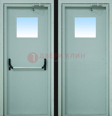 Серая металлическая противопожарная дверь со стеклянной вставкой ДПП-3 в Ставрополе