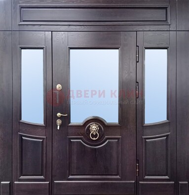 Филенчатая металлическая дверь с панелью МДФ и стеклом ДПР-102 в Ставрополе
