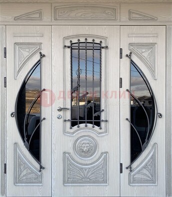Большая парадная дверь Винорит со стеклом и ковкой ДПР-108 в Ставрополе
