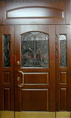 Стальная парадная дверь со вставками из стекла и ковки ДПР-30 в коттедж в Ставрополе