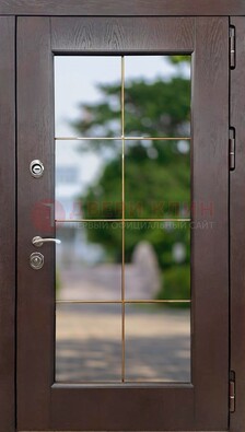 Коричневая стальная дверь со стеклом ДС-19 в Ставрополе