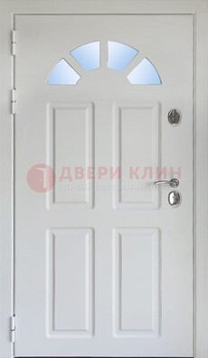Белая стальная дверь МДФ со стеклом для дома ДС-37 в Ставрополе