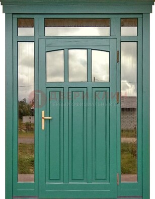 Зеленая металлическая дверь МДФ со стеклом ДС-43 в Ставрополе