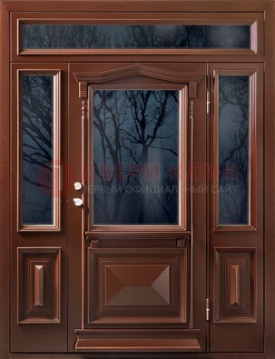 Коричневая металлическая дверь со стеклом ДС-67 в Ставрополе