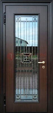 Железная дверь с большим стеклом и ковкой ДСК-187 в Ставрополе