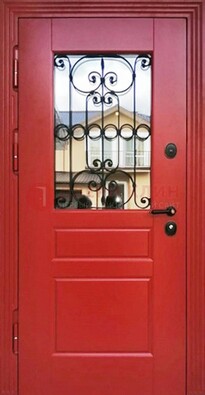 Красная железная дверь Винорит со стеклом и ковкой ДСК-205 в Ставрополе