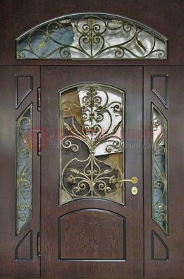 Входная дверь Винорит со стеклом и ковкой и фрамугами ДСК-213 в Ставрополе