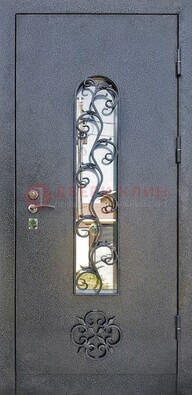 Темная стальная дверь Порошок со стеклом и ковкой ДСК-217 в Ставрополе