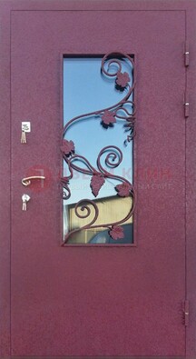 Железная дверь Порошок со стеклом и ковкой лозы ДСК-220 в Ставрополе