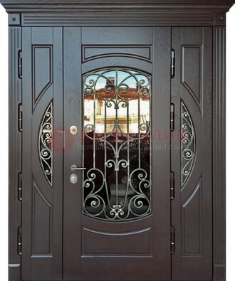 Полуторная железная дверь Винорит со стеклом и ковкой ДСК-231 в Ставрополе