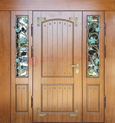 Железная дверь Винорит со стеклом и ковкой лозы ДСК-236 в Ставрополе