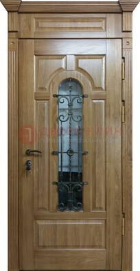 Металлическая дверь массив со стеклом и ковкой для дома ДСК-246 в Ставрополе