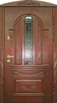 Узорная железная дверь массив со стеклом и ковкой ДСК-247 в Ставрополе