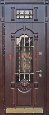 Металлическая дверь массив со стеклом и ковкой с фрамугой ДСК-249 в Ставрополе