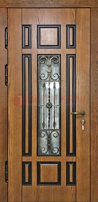 Двухцветная железная дверь Винорит со стеклом и ковкой ДСК-264 в Ставрополе