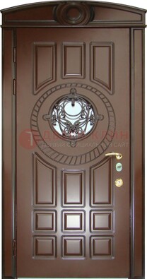 Шоколадная металлическая дверь Винорит со стеклом и ковкой ДСК-269 в Ставрополе