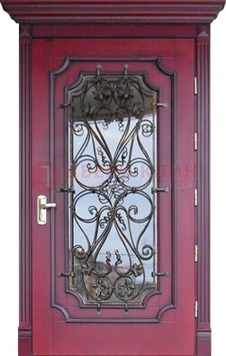 Красная стальная дверь Винорит со стеклом и ковкой ДСК-271 в Ставрополе