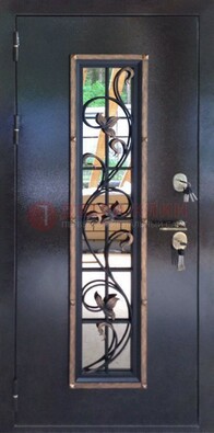 Железная дверь с порошковым напылением стеклом и ковкой ДСК-279 в Ставрополе