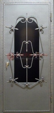 Железная дверь со стеклом и ковкой ДСК-74 для каркасного дома в Омске