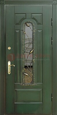 Железная дверь со стеклом и ковкой ДСК-9 для офиса в Ставрополе