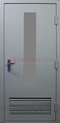 Серая металлическая техническая дверь с декоративной вставкой ДТ-14 в Ставрополе