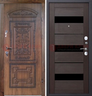 Стальная коричневая филенчатая дверь с виноритом и темной МДФ ДВТ-122 в Ставрополе