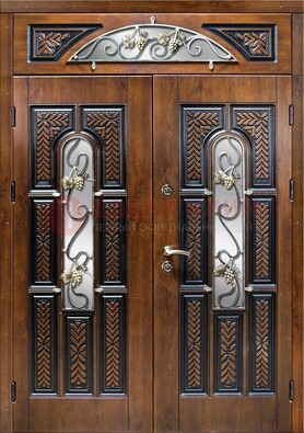 Входная двухстворчатая дверь с виноритом и ковкой ДВТ-183 в Ставрополе