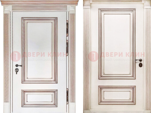 Белая металическая дверь с виноритом для дома ДВТ-239 в Ставрополе