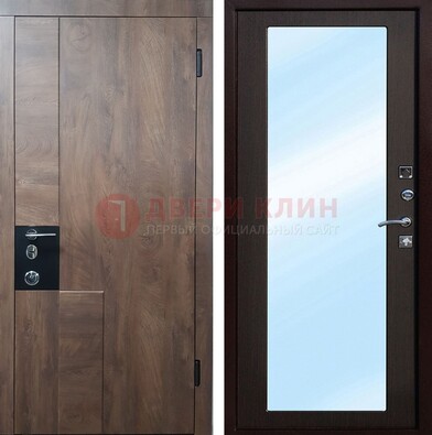 Коричневая металлическая дверь c МДФ с зеркалом ДЗ-106 в Ставрополе