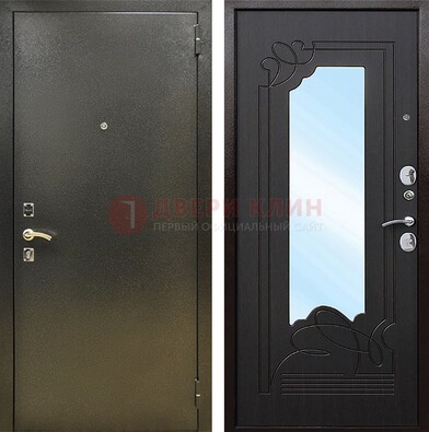 Железная темная дверь c порошковым напылением и МДФ с узором и зеркалом ДЗ-111 в Ставрополе