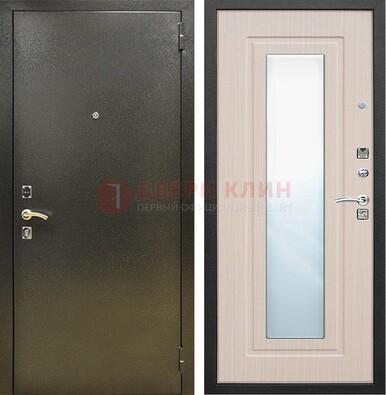 Входная темная дверь c порошковым покрытием и МДФ Белый дуб и зеркалом ДЗ-112 в Ставрополе