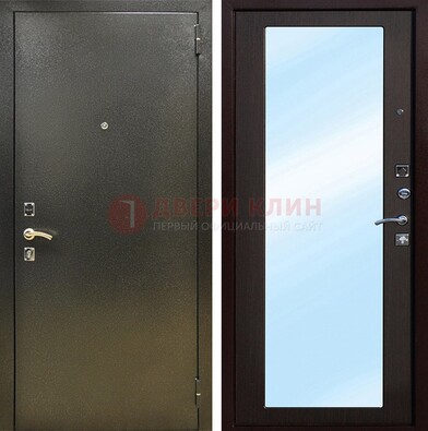 Входная темно-серая дверь c порошковым покрытием и МДФ с зеркалом ДЗ-114 в Ставрополе