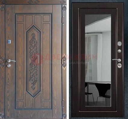 Уличная коричневая дверь c виноритом и МДФ Венге с зеркалом ДЗ-116 в Ставрополе