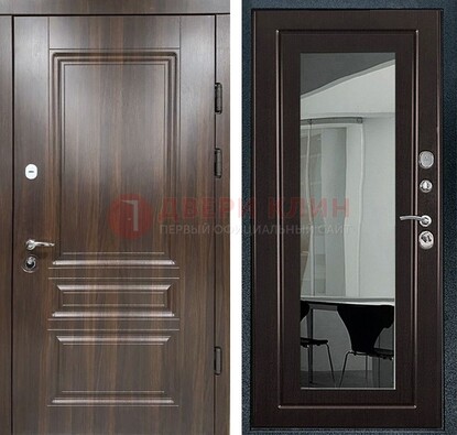 Железная коричневая дверь с МДФ Венге c зеркалом ДЗ-124 в Ставрополе