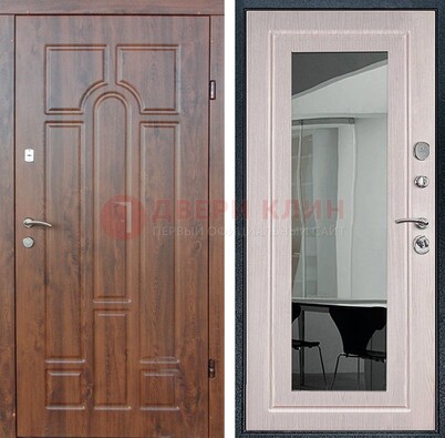 Входная коричневая дверь с МДФ Белый дуб и зеркалом ДЗ-126 в Ставрополе