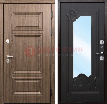 Входная коричневая дверь с зеркалом МДФ Венге ДЗ-127 в Ставрополе